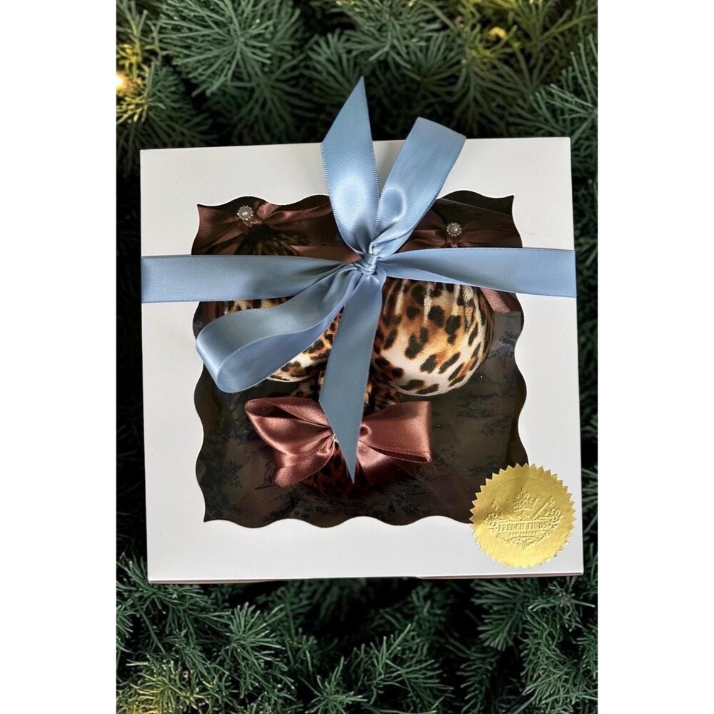 Leopard Print Velvet Ornaments Set of 3, Gift Boxed Christmas Baubles